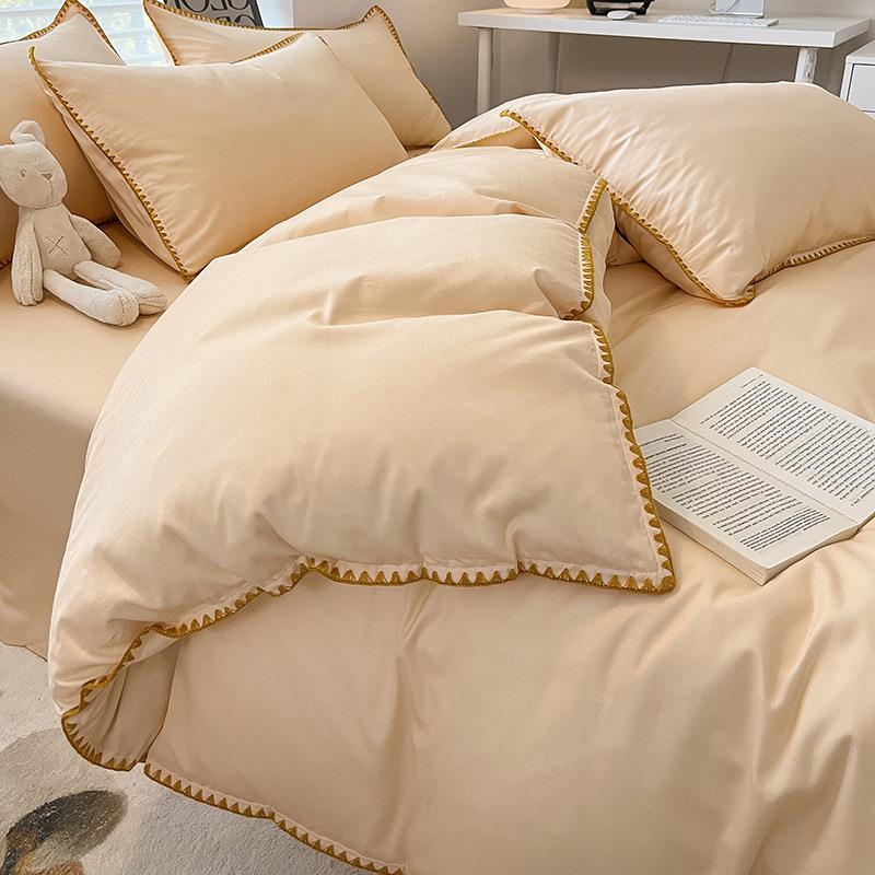 全棉四件套纯棉床单被套床笠床上用品三件套轻奢纯色简约南通