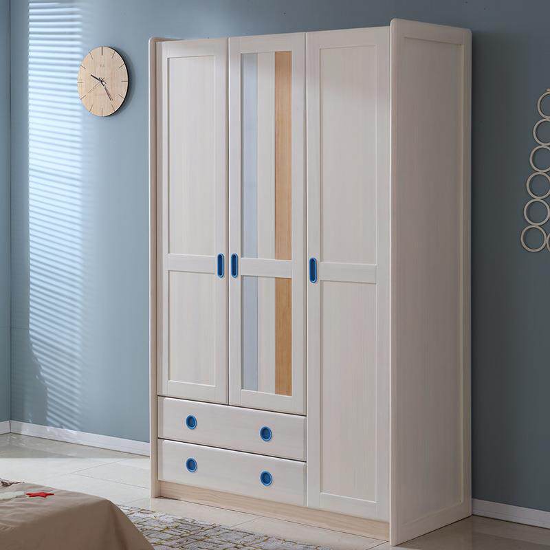 实木衣柜儿童原木平开门衣橱现代简约三门四门抽屉男孩女孩储物柜