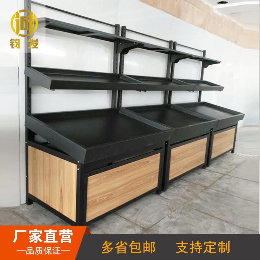 永辉经典款果蔬架单层可调高低精品三层钢木结构商超专用果蔬台