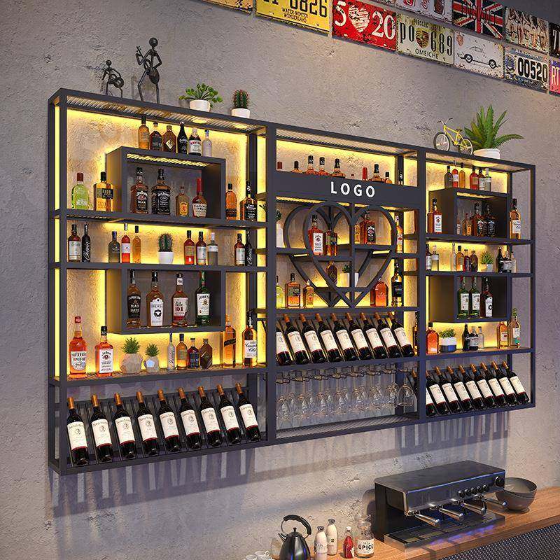 网红吧台酒柜靠墙壁挂式置物架工业风酒吧铁艺展示架创意红酒架子