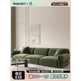 BK9K穆瑞家具法式复古墨绿色沙发客厅三人位直排天鹅绒布艺八