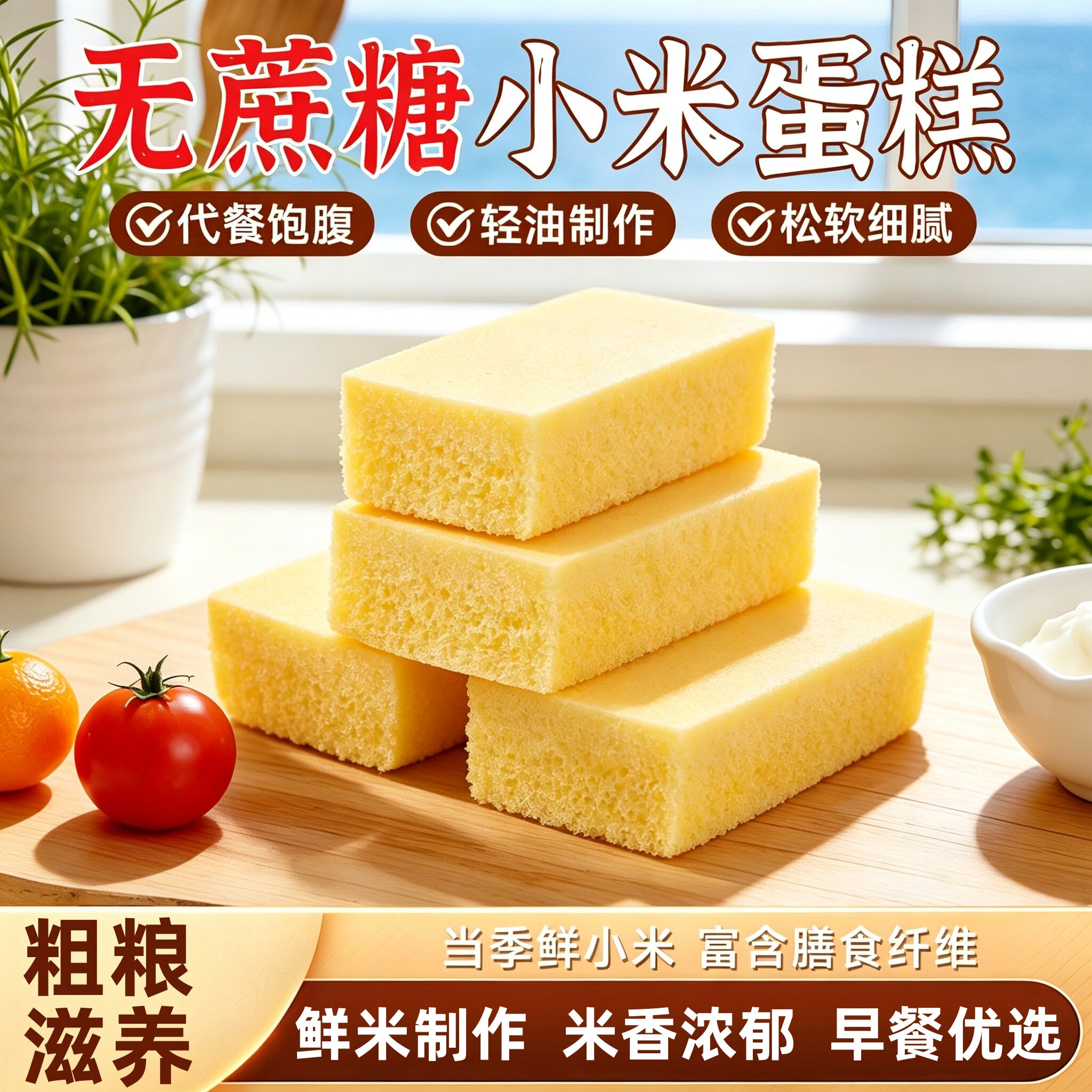 小米蛋糕无蔗糖早餐饱腹点心面包糕点代餐下午茶夜宵零食整箱小吃