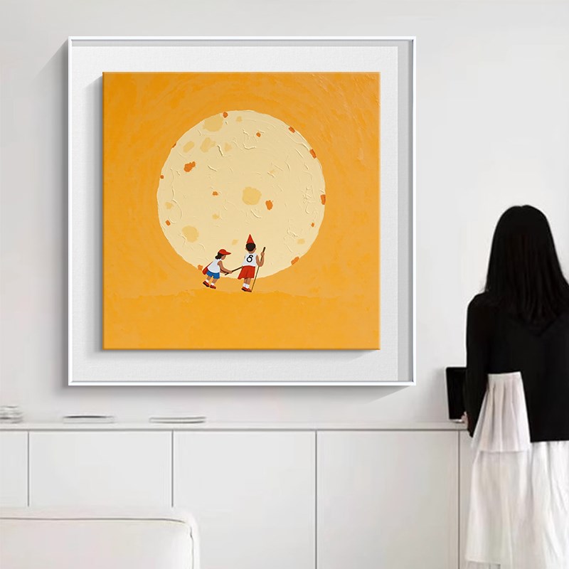 儿童房卡通艺术挂画沙发背景墙装饰画纯手绘客厅餐厅玄关肌理油画图片