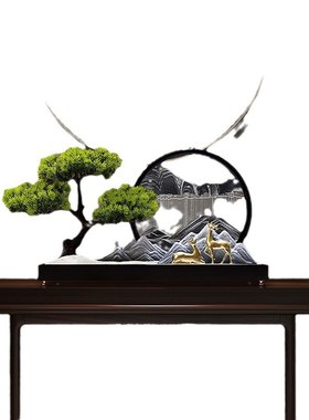 迎客松流沙画摆件沙漏新中式家居客厅禅意玄关办公室茶室软装饰品