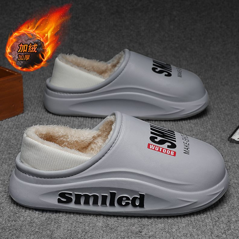 防男士防水寒居家加绒2024冬季棉拖新款包头棉鞋包跟踩屎感厚底拖