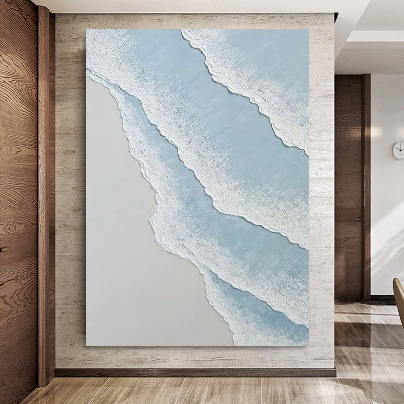 大芬油画村纯手绘油画玄关走廊客厅装饰画抽象立体肌理画《海湾》图片