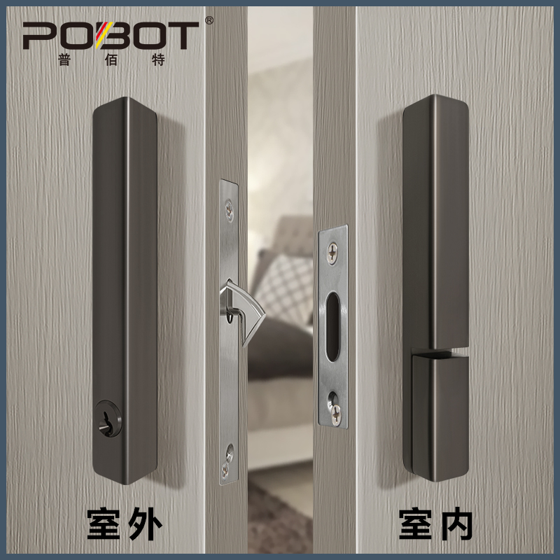 推拉门专用锁卫生间移门锁带钥匙阳台木门吊趟滑门钩锁极窄门锁扣