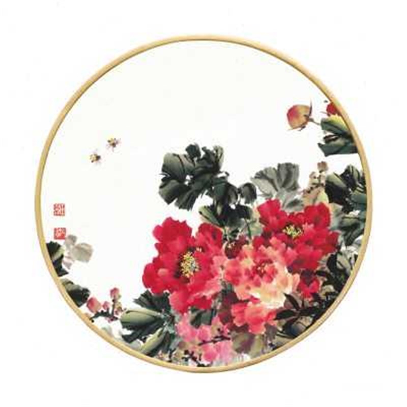 【十年老店】中式圆形玄关客厅装饰画花开富贵牡丹图卧室床头挂画图片