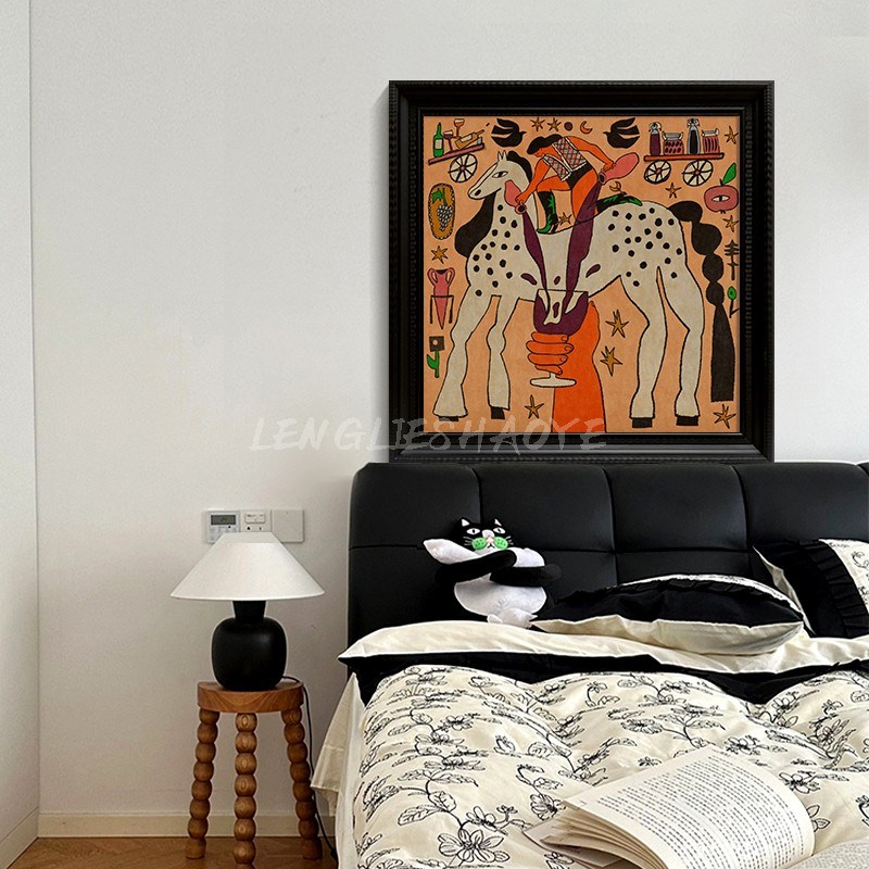 小众艺术抽象纯手绘油画白色骏马客厅餐厅装饰画个性人物玄关挂画图片