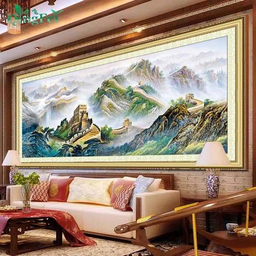 青飞精准印布万里长城龙抬头十字绣锦绣长城新中式风客厅挂画满绣