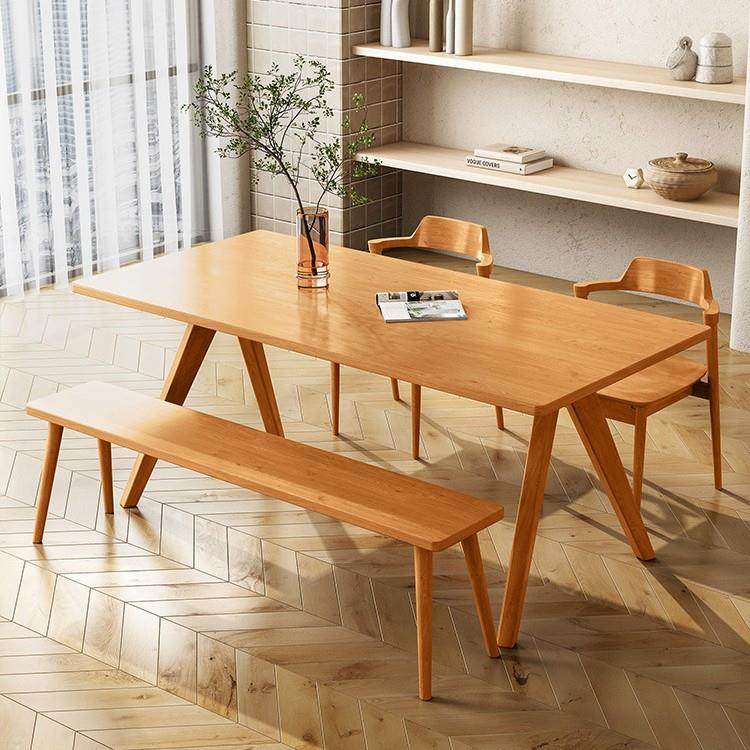 北欧实木餐桌家用小户型原木长条桌餐厅简约多人吃饭餐桌椅组合
