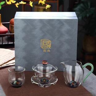 晶焱茶具水母三件套一人轻奢高档2024新款家用盖碗公道杯主人杯