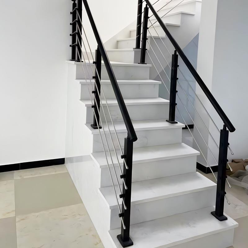 304黑色楼梯扶手不锈钢立柱护栏阳台侧装方管拉丝室内自装护栏杆