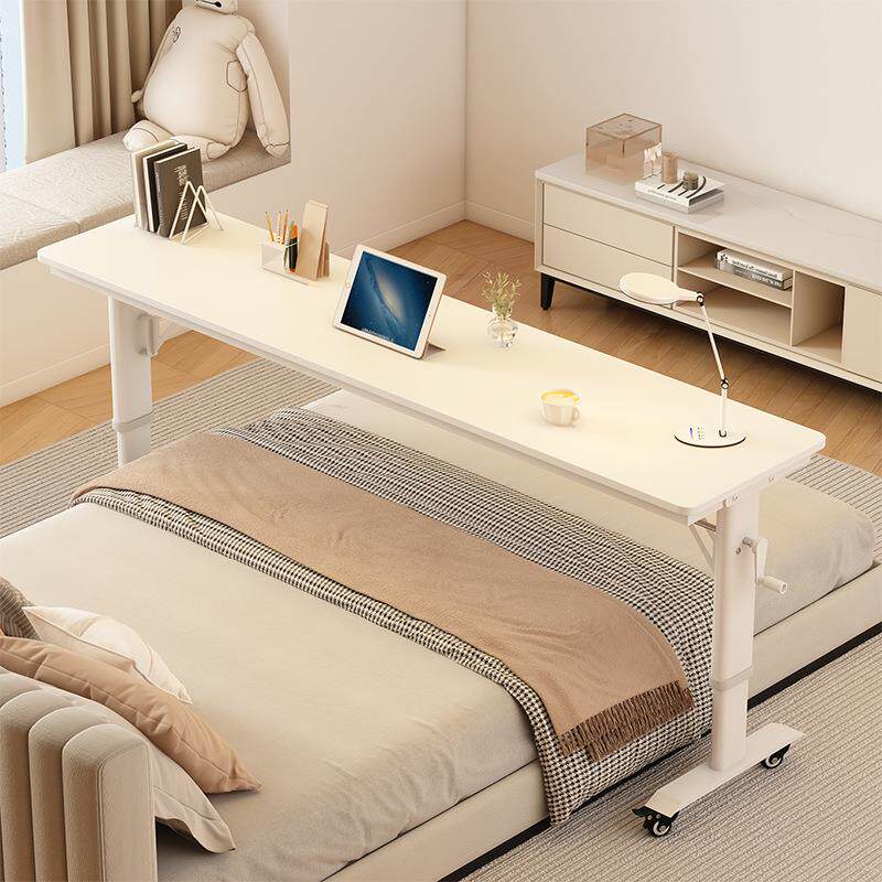 跨床桌床边桌长条桌靠墙手摇可升降移动实木电脑桌懒人写字桌新品