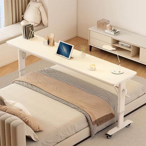 跨床桌床边桌长条桌靠墙手摇可升降移动实木电脑桌懒人写字桌新品