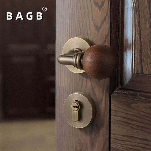 法式中古风卧室门锁室内分体磁吸静音门把手房间门实木胡桃木门锁