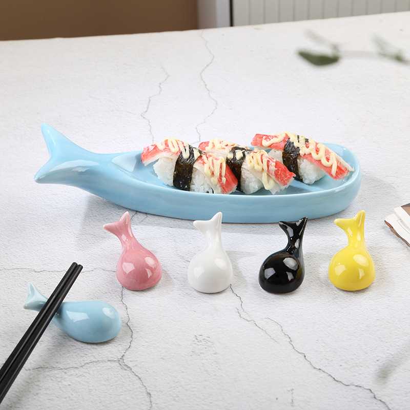 创意海洋生物陶瓷筷子架托盘鲸鱼饭店小菜碟子海豚摆件筷子托筷枕图片