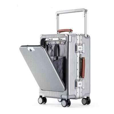 铝框前开盖行李箱女20寸宽拉杆登机箱男多功能旅行箱拉杆箱