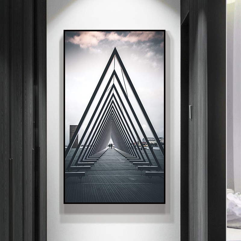 走廊过道墙面装饰画进门门厅挂画样板房抽象几何建筑墙画教堂礼堂图片