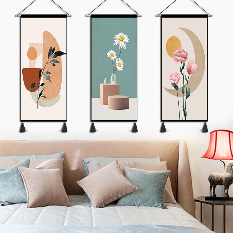 北欧花卉布走廊壁画挂布布艺几何餐厅挂毯植物画卧室挂画酒吧装饰图片