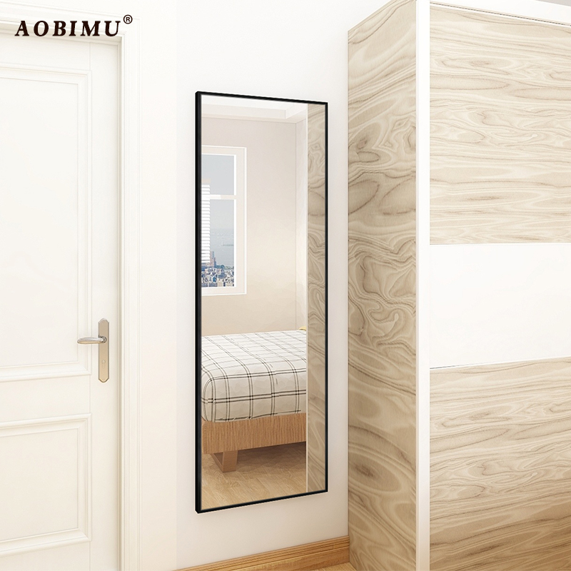 实木穿衣镜壁挂粘贴试衣镜全身镜子贴墙挂墙自粘家用落地镜