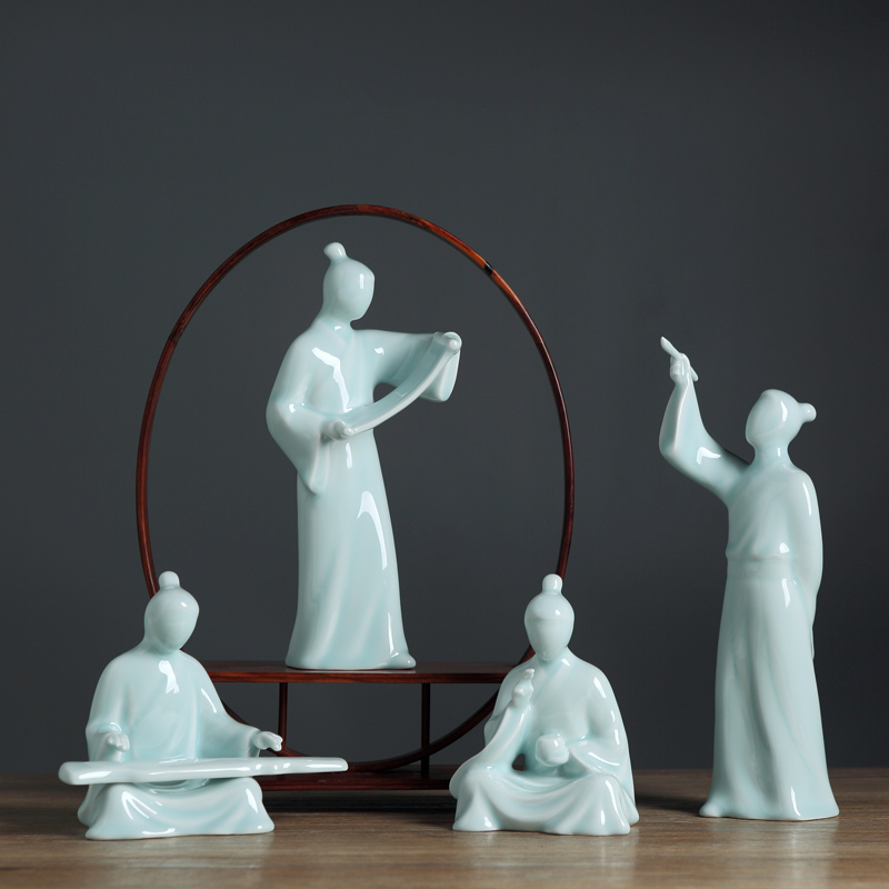 新中式陶瓷器家居装饰品摆设陶瓷人物摆件送礼琴棋书画