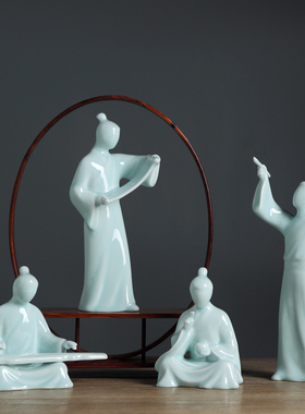 新中式陶瓷器家居装饰品摆设陶瓷人物摆件送礼琴棋书画