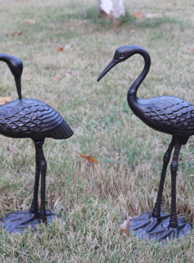 户外水池假山复古仙鹤铸铁花园林庭院小区鸟类丹顶鹤景观装饰摆件