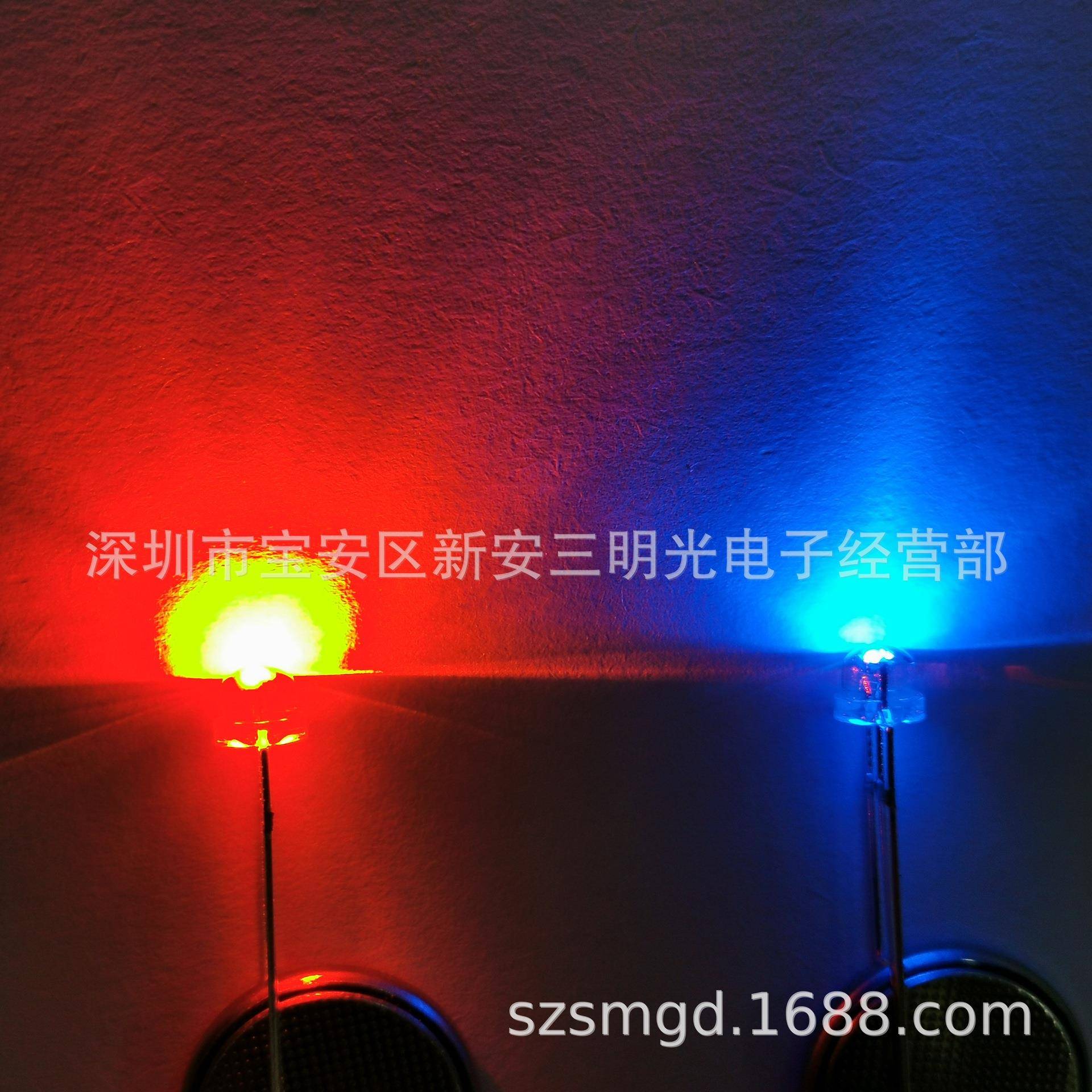 供应F5草帽红蓝共阴发光二极管F5草帽红蓝双色共阴LED灯