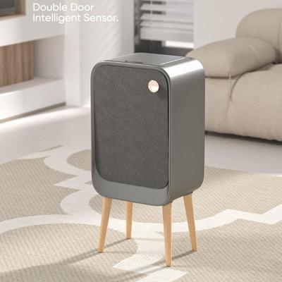 智能感应双开带盖侧开高脚垃圾桶木纹皮纹轻奢家用卧室客厅厨房