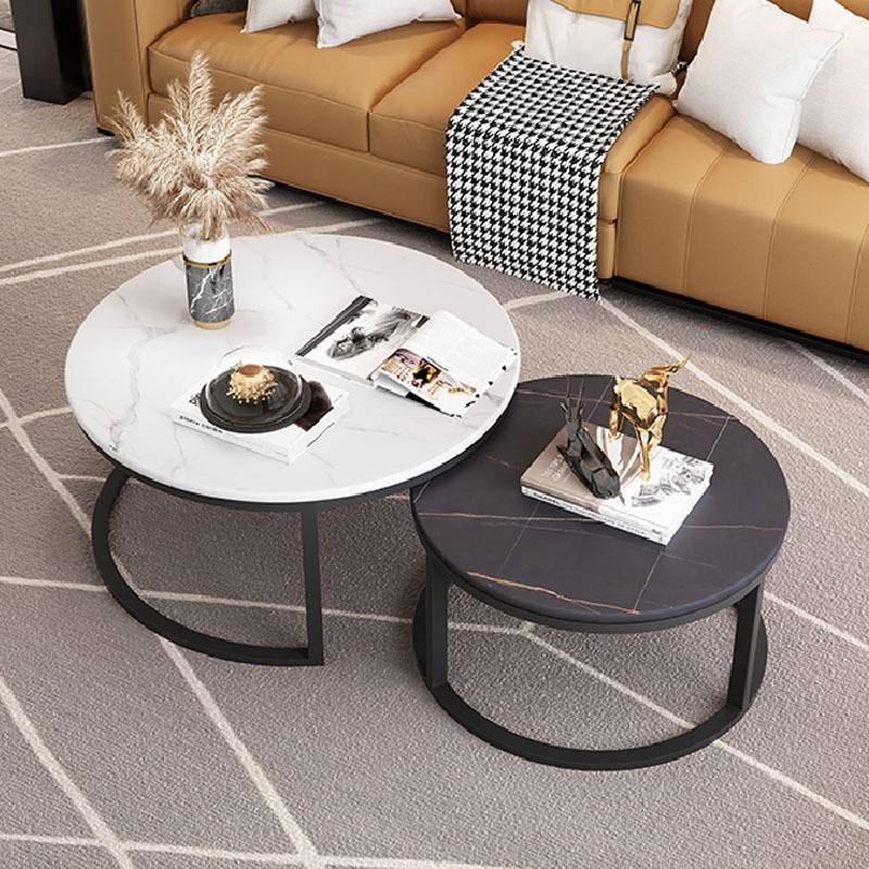 客厅圆形茶几意式轻奢岩板边几现代简约家用高低大小圆桌组合网红