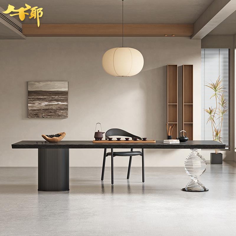 原木大板实木茶桌设计师创意旋转亚克力茶台整板白蜡木碳化泡茶桌