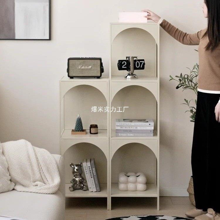 小型铁艺客厅落地置物架书架角落书柜杂物收纳陈列架展示柜奶油风