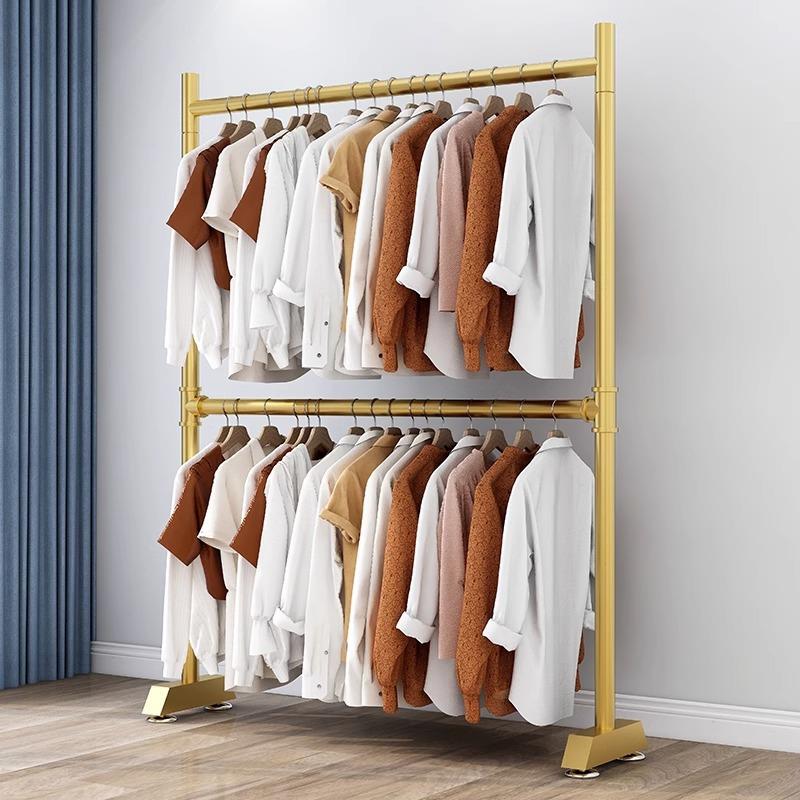 卧室双层衣帽架落地双杆可升降家用窄缝室内宿舍阳台晾晒衣架子