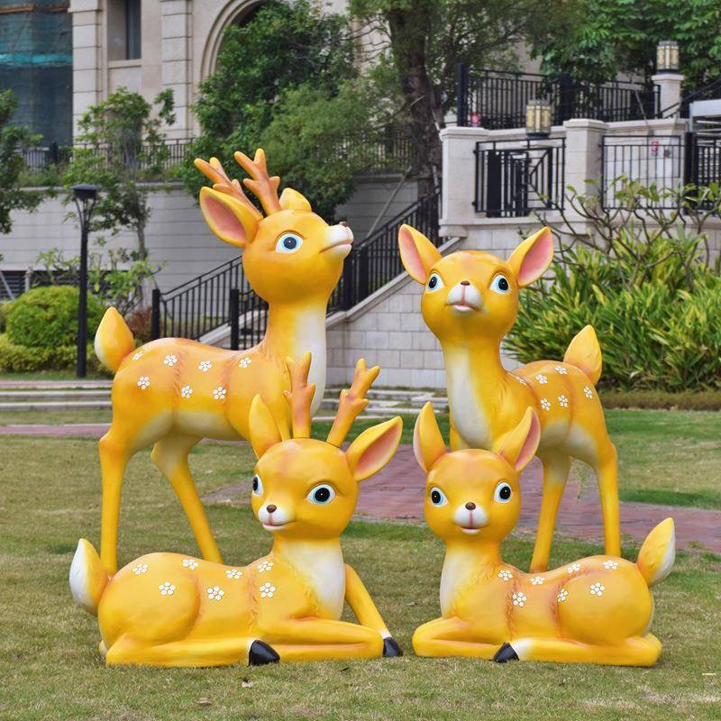 园林景观装饰摆件户外动物大型卡通梅花鹿雕塑玻璃钢庭院花园装饰