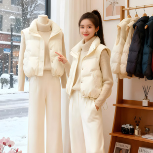 欧洲站洋气短款棉服马甲女2024秋冬季新款宽松小个子背心马夹外套