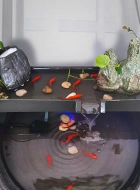 鱼缸流水摆件循环水造景假山石槽水缸陶瓷装饰开业礼品