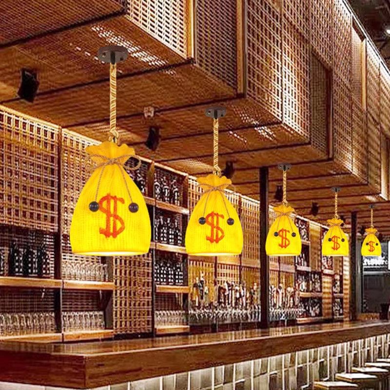 收银台吊锅创意复古吧台上方装饰灯线厅火灯店钱袋酒瓶酒吧吊餐灯