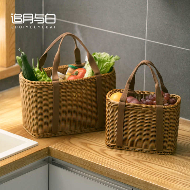 仿藤编织篮购物买菜篓水果蔬菜收纳筐野餐用品道具花篮子,收纳整理,购物篮,淘宝优惠券,粉丝福利购,淘宝优惠卷