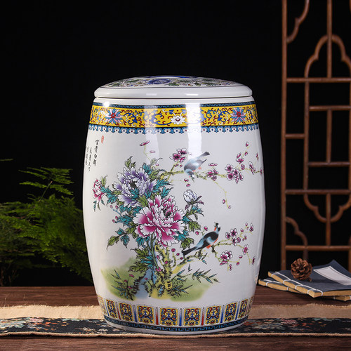 斤斤装 家用防潮防虫带储水缸 陶瓷米桶密封米缸盖物罐