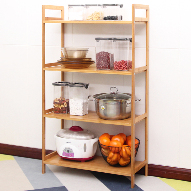 楠竹厨房锅具用品收纳柜子客厅多层实木储物简易小书架落地