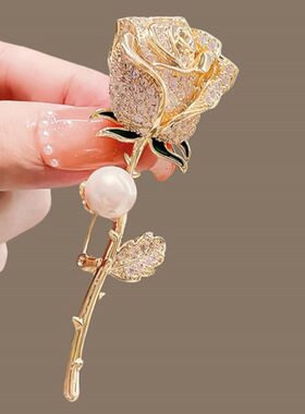 玫瑰花胸针韩版优雅珍珠配饰精致高级感胸花气质大衣西装衣服饰品