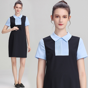 孕妇装2023夏季职业通勤孕妇连衣裙女中长款短袖孕期面试正装裙子