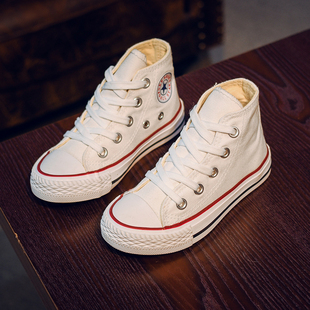 儿童帆布鞋高帮男童女童白色板鞋小白鞋2023春季新款小童宝宝童鞋