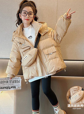 儿童冬装羽绒棉服女童中长版加绒童装棉衣冬季女大童网红炸街外套