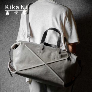吉卡尼 旅行袋斜挎出差手提包 真皮健身包老钱风旅行包大容量男士