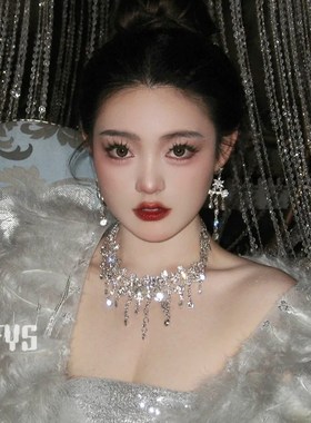 水钻项链女设计轻奢小众高级感锁骨链夸张礼服颈链套装新娘配饰品