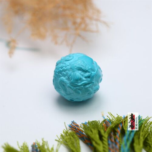 湖北天然绿松石十二生肖珠子三通配饰背云圆珠项链散珠高瓷蓝