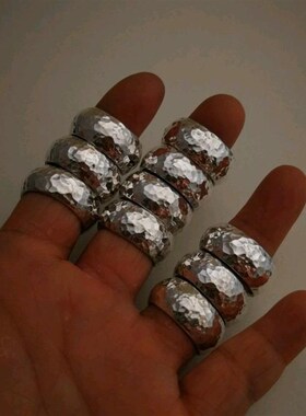 手工锤纹戒指 999纯银戒指男手工古法宽面陨坑情侣对戒刻字