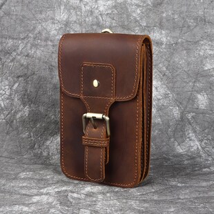 真皮手机包皮带挂包裤 小包 腰包复古头层牛皮中年皮袋疯马皮竖款